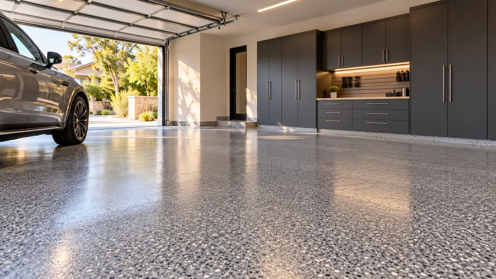 Finished flake floor in a garage