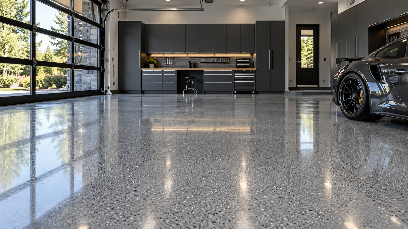 Polished gray garage floor